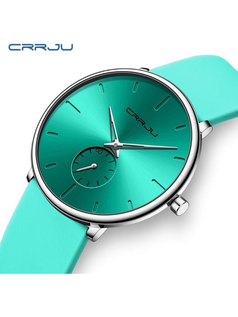 Crrju Men's Light Green Waterproof Quartz Unisex Ultra Silicone Band Round Watch - Picture 5 of 6